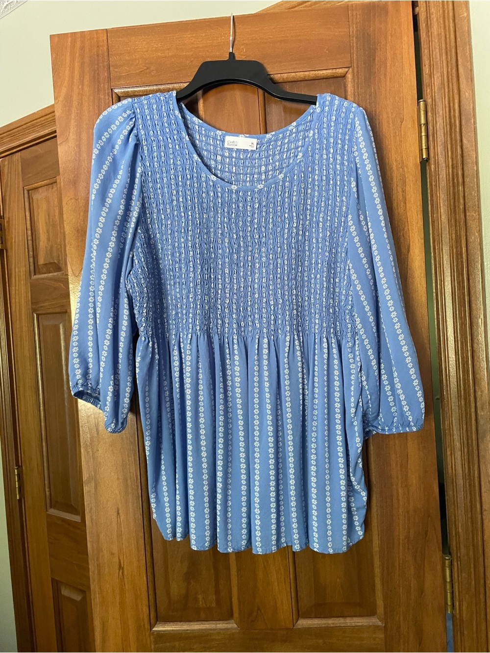 croft & barrow Light Blue Smocked Peasant Tunic